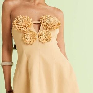 ASOS Strapless Pom-Pom Detail Mini Dress in Pale Yellow